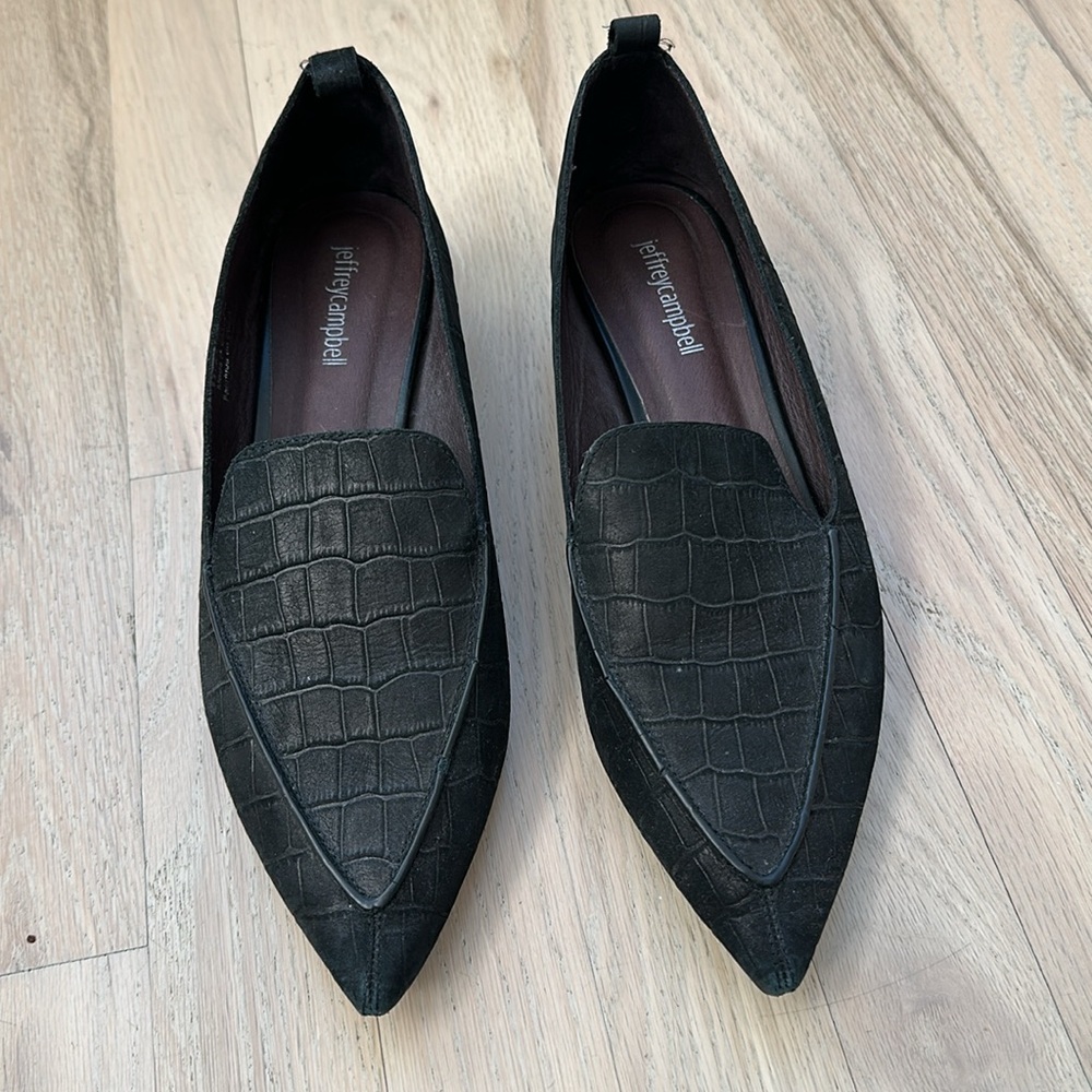 Jeffrey Campbell Black Croc-Embossed Flats - Picture 2 of 5